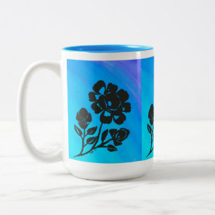 Caneca De Café Em Dois Tons Silhouette Rosa azul brilhante Art 15 oz. Coffee M