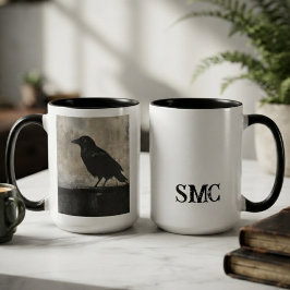 Caneca De Café Em Dois Tons Silhueta de Corvo de ônix Gótico Sombrio
