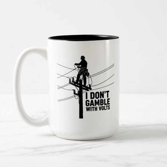 Caneca De Café Em Dois Tons Silhueta de Eletricista Engraçado (Esquerda)