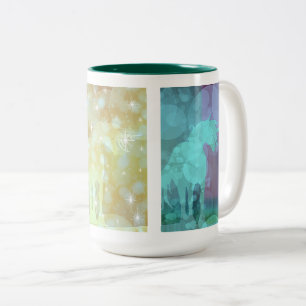 Caneca De Café Em Dois Tons Silhueta de Unicórnio Flutuante (amarela/lacrimeja