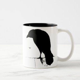 Caneca De Café Em Dois Tons Silhueta do corvo - corvos & corvos do gótico do