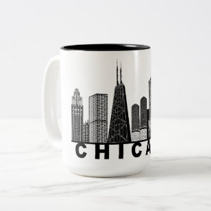 Caneca De Café Em Dois Tons Silhueta do Horizonte de Chicago