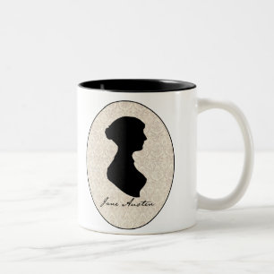 Caneca De Café Em Dois Tons Silhueta do perfil de Jane Austen