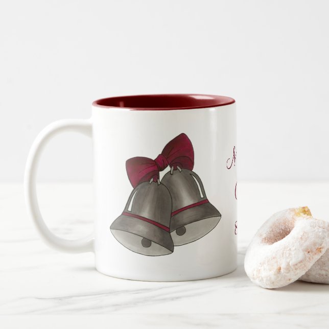Caneca De Café Em Dois Tons Silver Bells Casamento Bell Personalizado Mug (Com Donut)