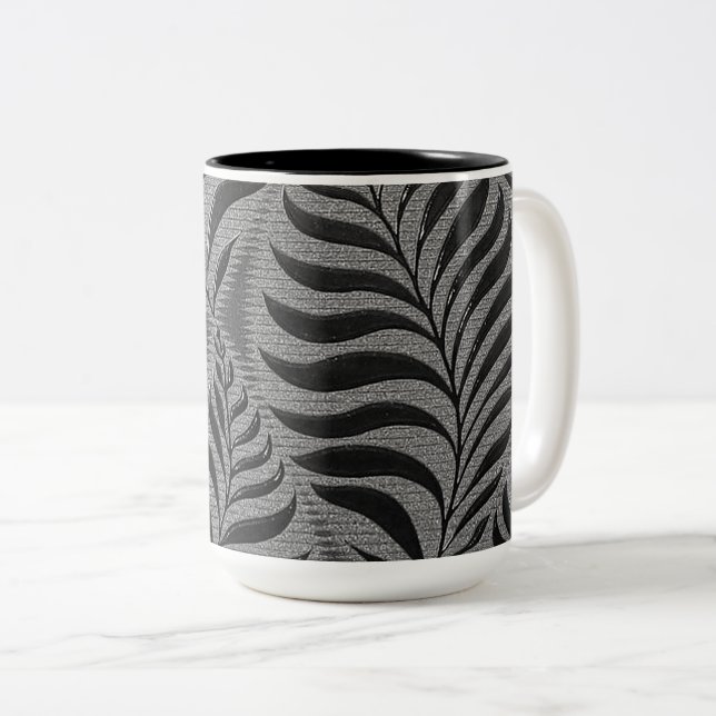 Caneca De Café Em Dois Tons Silver Leaf Motif (Frente Esquerda)