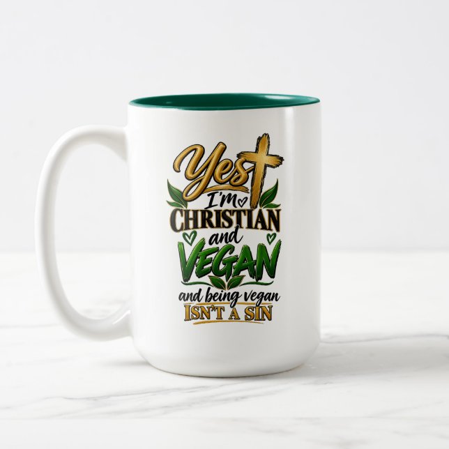 Caneca De Café Em Dois Tons Sim, sou cristão e vegano… (Esquerda)