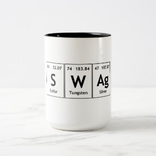 Caneca De Café Em Dois Tons Símbolo da química da palavra do elemento de mesa
