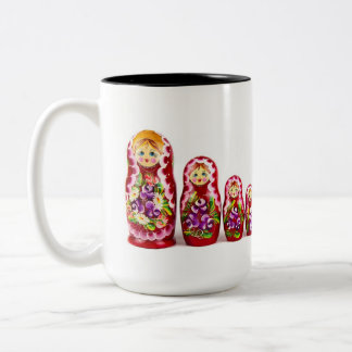 Caneca De Café Em Dois Tons Símbolo de Cultura de Madeira Matrioshka - Russo