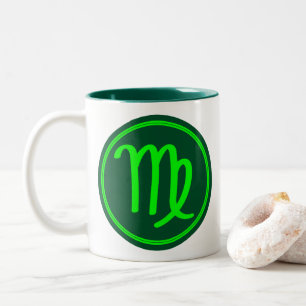 Caneca De Café Em Dois Tons Símbolo do Zodíaco de Virgem com Contraste Verde