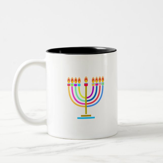Caneca De Café Em Dois Tons Símbolo Hanukkah Menorah Lights Holiday (Esquerda)