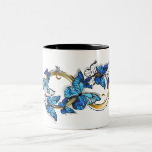 Caneca De Café Em Dois Tons Símbolo Infinito de Borboletas Azuis Morpho