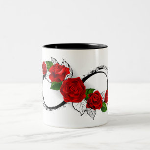 Caneca De Café Em Dois Tons Símbolo Infinity com Rosa vermelha