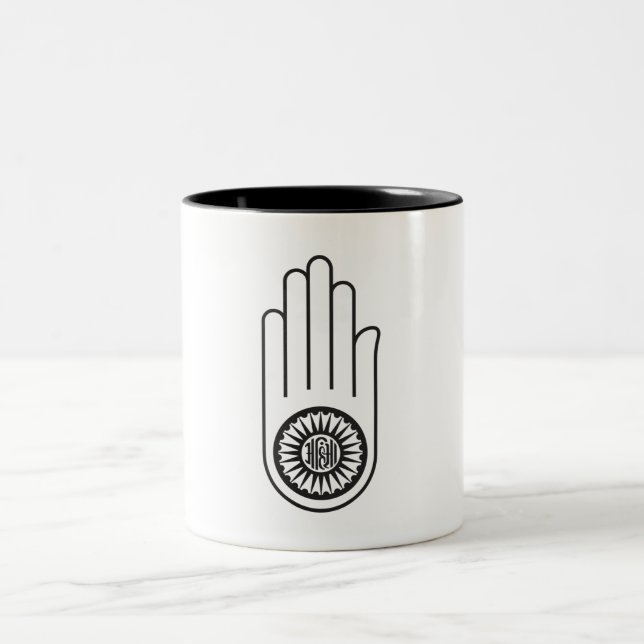 Caneca De Café Em Dois Tons Símbolo jain de Ahimsa (Mão da Não-Violência) (Centro)