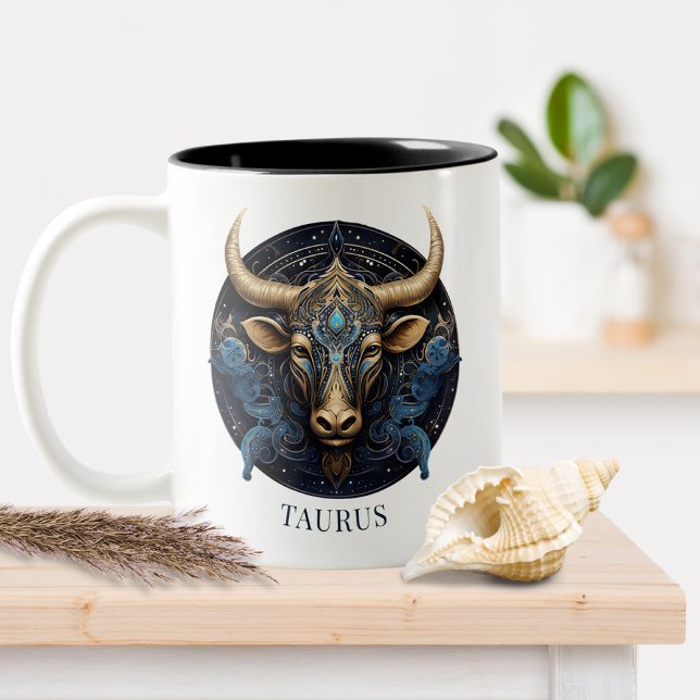 Caneca De Café Em Dois Tons Símbolo Zodiac Bull Celestial Fantasy Taurus (Criador carregado)