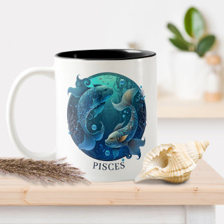 Caneca De Café Em Dois Tons Símbolo Zodiac Peixes de Fantasia Celestial