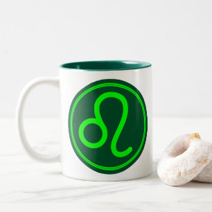 Caneca De Café Em Dois Tons Símbolo Zodiacal de Leão Contraste Verde