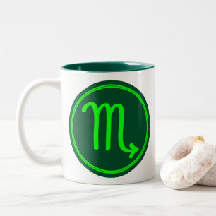 Caneca De Café Em Dois Tons Símbolo Zodíaco de Escorpião Contraste Verde