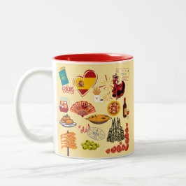 Caneca De Café Em Dois Tons Símbolos Espanhóis Viagem Amantes