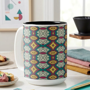 Caneca De Café Em Dois Tons Simetria de Diamante e Oval