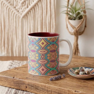 Caneca De Café Em Dois Tons Simetria de Diamante e Oval Suave