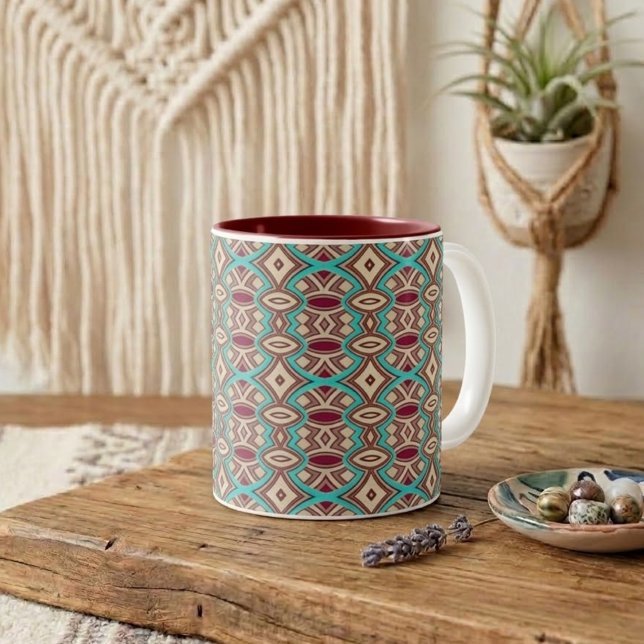 Caneca De Café Em Dois Tons Simetria de Diamante e Oval Suave (Criador carregado)