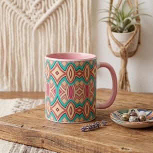 Caneca De Café Em Dois Tons Simetria de Diamante e Oval Suave
