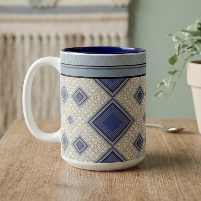 Caneca De Café Em Dois Tons Simetria Índigo (Criador carregado)