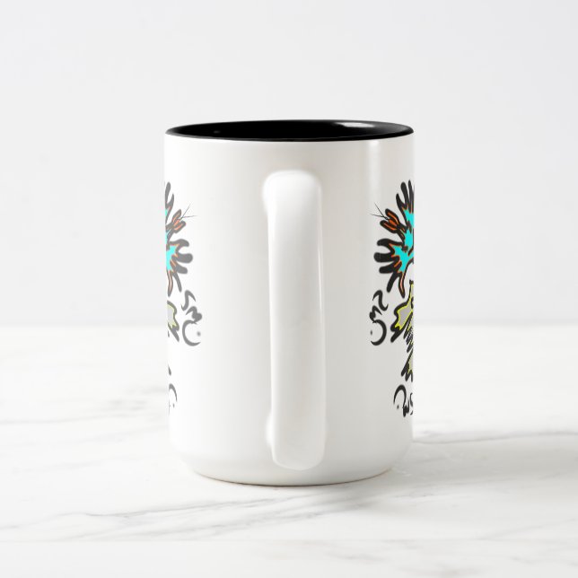 Caneca De Café Em Dois Tons Simetria Tribal Azul (Alça)