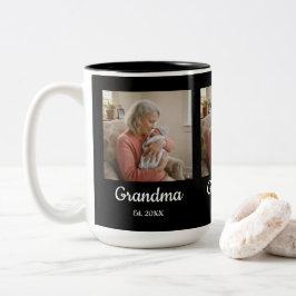 Caneca De Café Em Dois Tons Simple Script Grandma Est.Photo Year Black