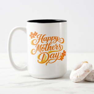 Caneca De Café Em Dois Tons Simples Calligrafia Floral do Dia das Mães