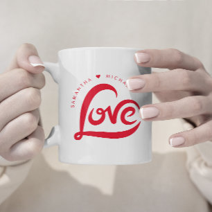 Caneca De Café Em Dois Tons Simples Dia de os namorados de Coração de Amor