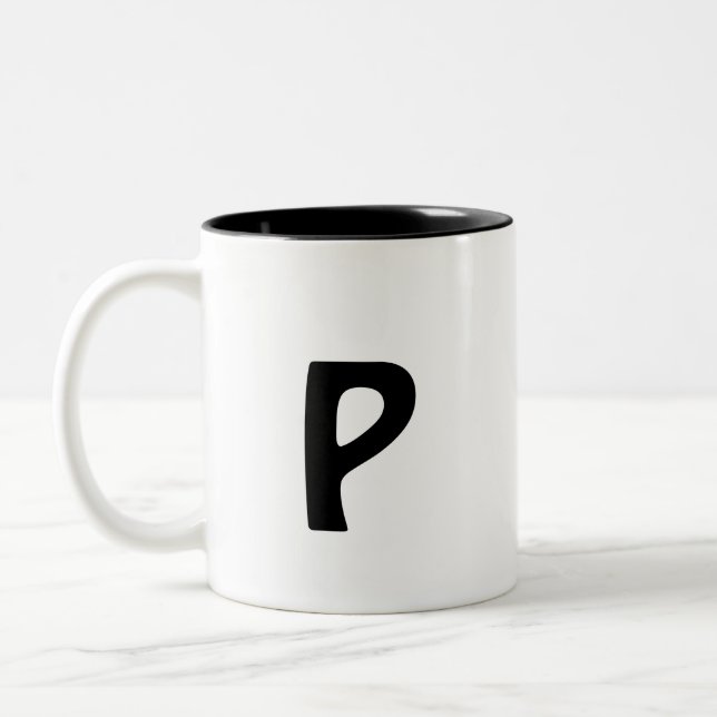 Caneca De Café Em Dois Tons simples e mínimo adicione a foto do seu monograma  (Esquerda)