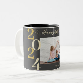 Caneca De Café Em Dois Tons Simples Elegante Moderno Feliz Ano Novo Uma Foto