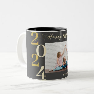 Caneca De Café Em Dois Tons Simples Elegante Moderno Feliz Ano Novo Uma Foto