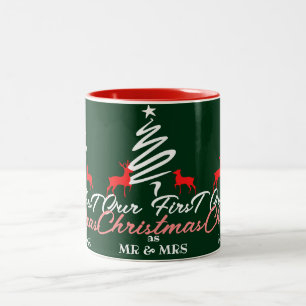Caneca De Café Em Dois Tons Simples Elegante Primeiro Natal como Sr e Sra