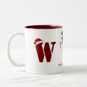 Caneca De Café Em Dois Tons Simples Elegante Reindeer Christmas Family Name