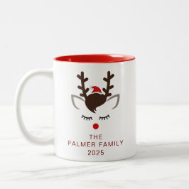 Caneca De Café Em Dois Tons Simples Elegante Reindeer Christmas Family Name