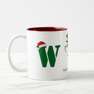 Caneca De Café Em Dois Tons Simples Elegante Reindeer Christmas Family Name