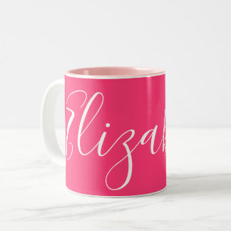 Caneca De Café Em Dois Tons Simples, Girly Pink, Nome Personalizado Elizabeth