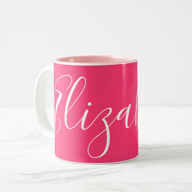 Caneca De Café Em Dois Tons Simples, Girly Pink, Nome Personalizado Elizabeth (Frente Esquerda)