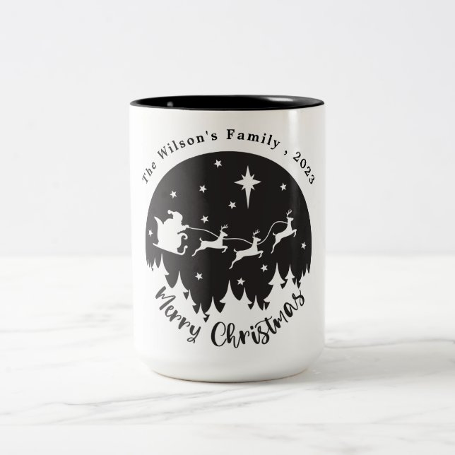 Caneca De Café Em Dois Tons Simples Natal preto e branco moderno (Centro)