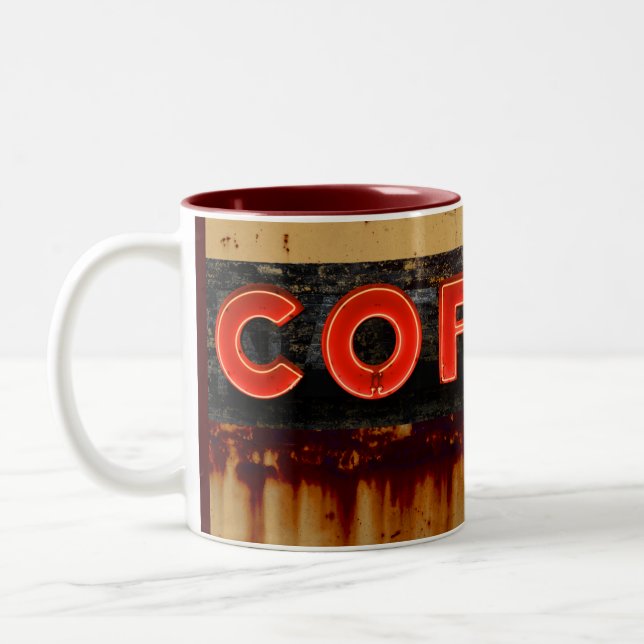 Caneca De Café Em Dois Tons Sinal de Café Neon Rústico (Esquerda)