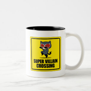Caneca De Café Em Dois Tons Sinal de Cruzamento de Super Villain Chibi CatWome