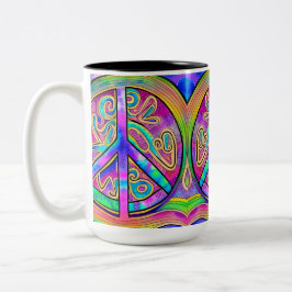 Caneca De Café Em Dois Tons Sinal de Paz Cores Legal 15 oz Mug