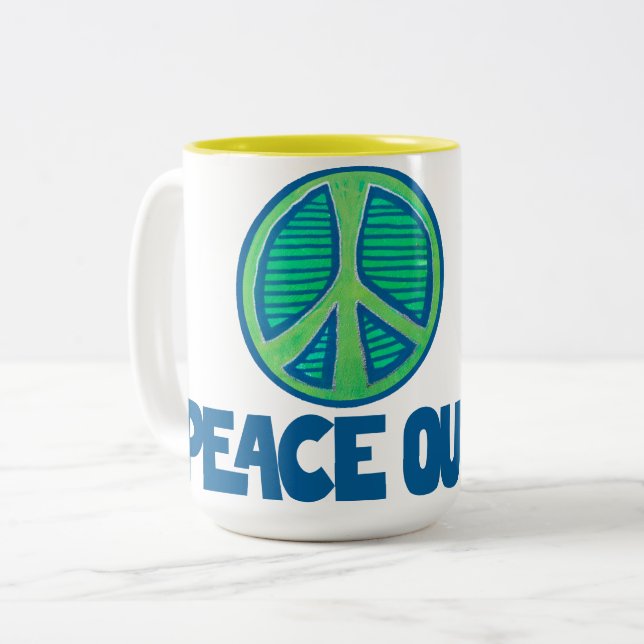 Caneca De Café Em Dois Tons Sinal de Paz de Saída (Frente Esquerda)