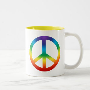 Caneca De Café Em Dois Tons Sinal de Paz em Cores Chakra