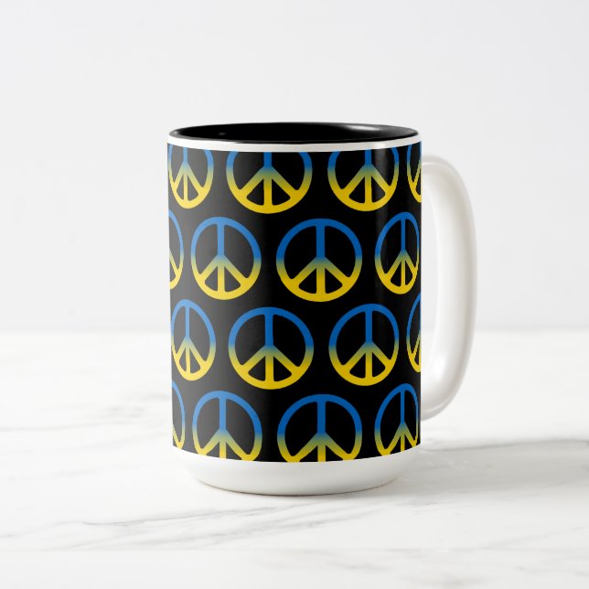 Caneca De Café Em Dois Tons Sinal de Paz na Ucrânia (Frente Esquerda)
