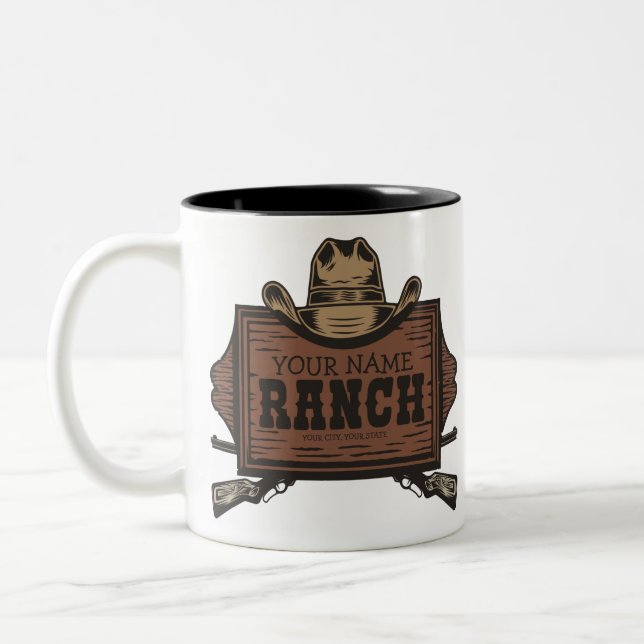 Caneca De Café Em Dois Tons Sinal de Ranhura Ocidental do Cowboy Guns Western (Esquerda)