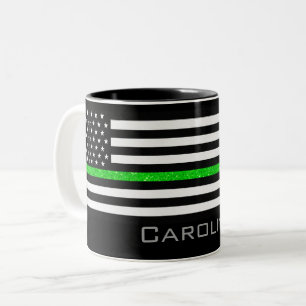 Caneca De Café Em Dois Tons Sinalizador de Brilho de Linha Verde Fino do Nome