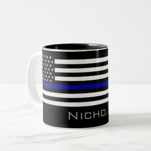 Caneca De Café Em Dois Tons Sinalizador de Linha Azul Fino do Nome Personaliza